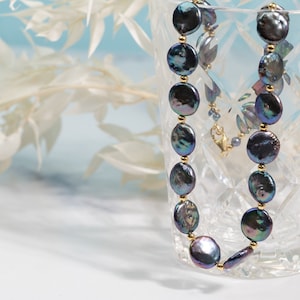 Rainbow Peacock Coin Pearl Necklace Genuine Pearl Choker Necklace With Gold Lobster Clasp Bridesmaid Mother&#39;s Day Gift Chocker Coin Necklace