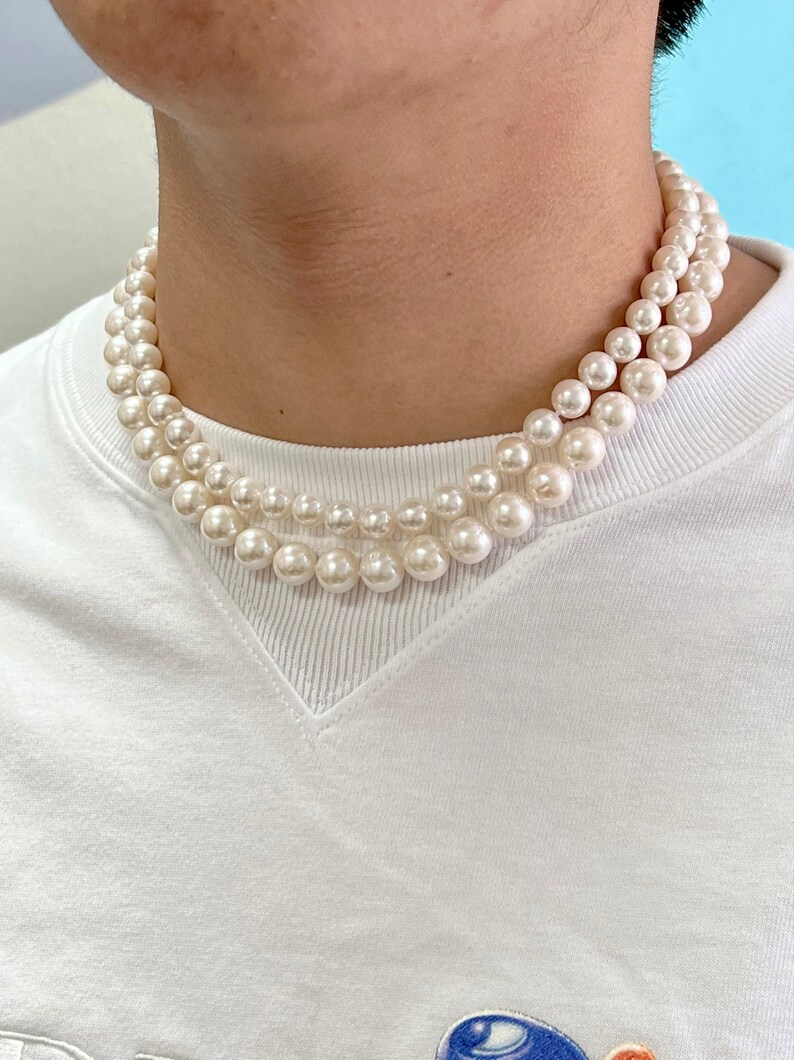 Natural White Round Pearl Necklace, Hand Knotted Genuine Top Quality Pearl Choker Necklace With Gold Clasp Bridesmaid Mother's Day Gift image 6