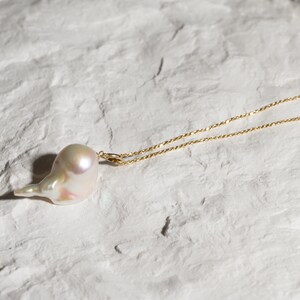 Natural White Rare Baroque Pearl Pendant, Genuine Pearl Pendant With Solid 14K Gold Finding Setting Bridesmaid Mother's Day Gift image 2