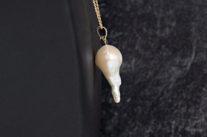 Natural White Rare Baroque Pearl Pendant, Genuine Pearl Pendant With Solid 14K Gold Finding Setting Bridesmaid Mother's Day Gift image 3