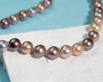 Natural Mauve Pink Round Edison Pearl Necklace For Men And Women Genuine Pearl Choker With Fold Over Clasp Bridesmaid Mother's Day Gift