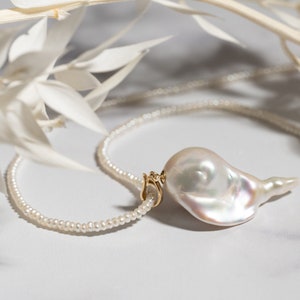 Natural White Rare Baroque Pearl Pendant, Genuine Pearl Pendant With Solid 14K Gold Finding Setting Bridesmaid Mother's Day Gift image 1