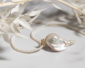 Natural White Rare Baroque Pearl Pendant, Genuine Pearl Pendant With Solid 14K Gold Finding Setting Bridesmaid Mother's Day Gift
