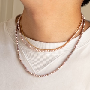Natural Pink Pearl Necklace For Men And Women Genuine 4mm Pearl Choker Necklace With Lobster Clasp Bridesmaid Mother&#39;s Day Gift