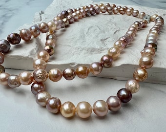 Natural Mauve Pink Baroque Pearl Necklace Genuine Pearl Choker Necklace With Gold/Silver Cross Clasp Bridesmaid Mother's Day Gift