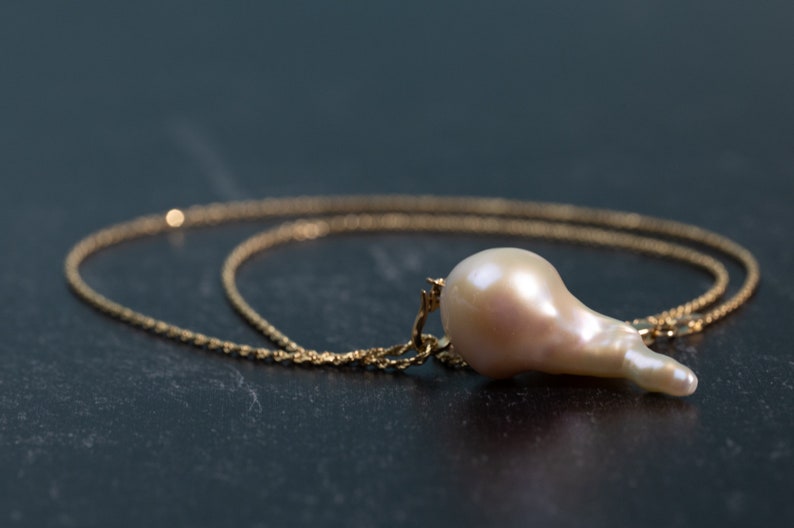 Natural White Rare Baroque Pearl Pendant, Genuine Pearl Pendant With Solid 14K Gold Finding Setting Bridesmaid Mother's Day Gift image 4