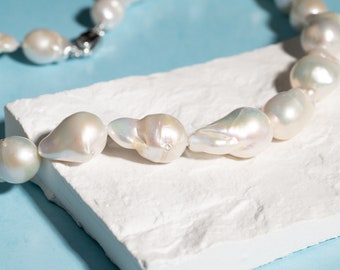 Natural White Graduated Baroque Pearl Necklace Genuine Pearl Choker Necklace With Silver Push Clasp Bridesmaid Mother's Day Gift
