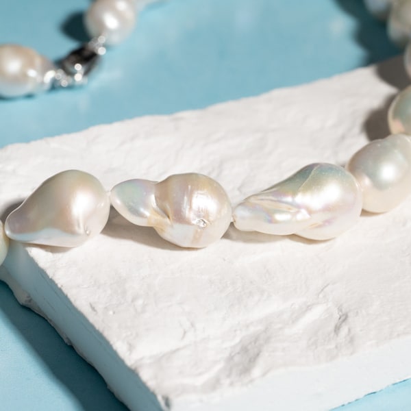 Natural White Graduated Baroque Pearl Necklace Genuine Pearl Choker Necklace With Silver Push Clasp Bridesmaid Mother's Day Gift