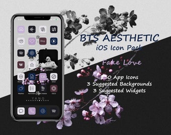 BTS Aesthetic iOS Icon Pack | Fake Love Theme | 130 App Icons - 3 Backgrounds - 3 Widgets