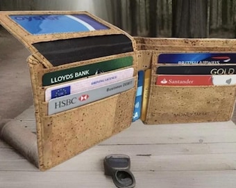 Mens Designer Natural Cork Vegan Wallet RFID Blocking Shield Card Holder Hand Crafted From Sustainable Eco-Friendly Sourced Cork
