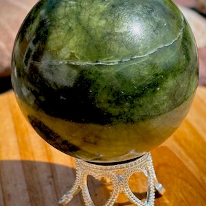 Serpentine Crystal Ball Sphere Natural Beautiful Green Quartz + Stand Included