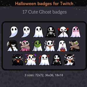 17 Cute Halloween Ghost badges for Twitch, discord, youtube, badges bundle, sub badges, bit badges, halloween twitch