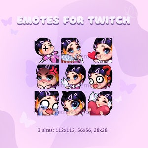 Clove Emotes, Clove Valorant Emotes, Pack of 9 emotes, Twitch emotes, cute chibi emote, streamer funny emotes