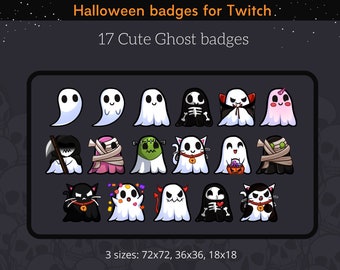 17 Cute Halloween Ghost badges for Twitch, discord, youtube, badges bundle, sub badges, bit badges, halloween twitch