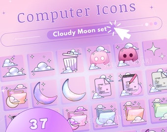 Cloudy Moon Computer Icon Set, aesthetic icons for mac, cute desktop icons for windows, folder icons pink icons desktop folders pc icons