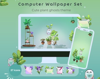 Plant desktop theme wallpaper organizer, Folder icon custom cute wallpaper, computer wallpaper desktop icon kawaii wallpaper folder icon set