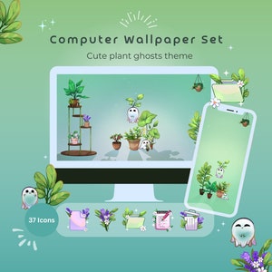 Plant desktop thema wallpaper organisator, Mappictogram aangepaste schattige wallpaper, computer wallpaper desktop icon kawaii wallpaper map icon set