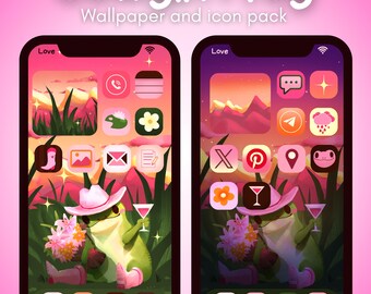 Cowgirl Frog Wallpaper Icons pack for iOS pink Phone theme