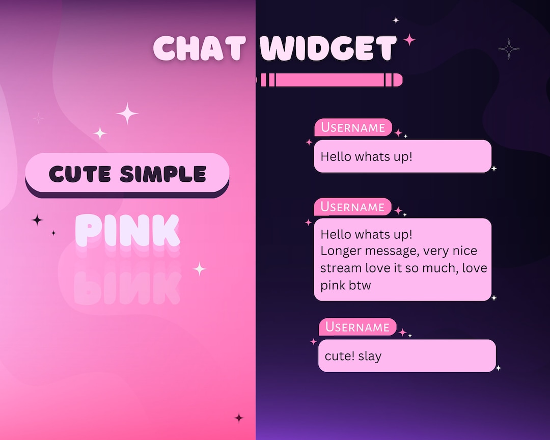 Cute Pink Chat Widget for Twitch, Simple, Bubble Messages, Star