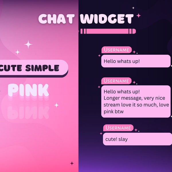 Cute Pink Chat widget for Twitch, simple, bubble messages, star sparkles, kawaii chat, twitch chatboxes