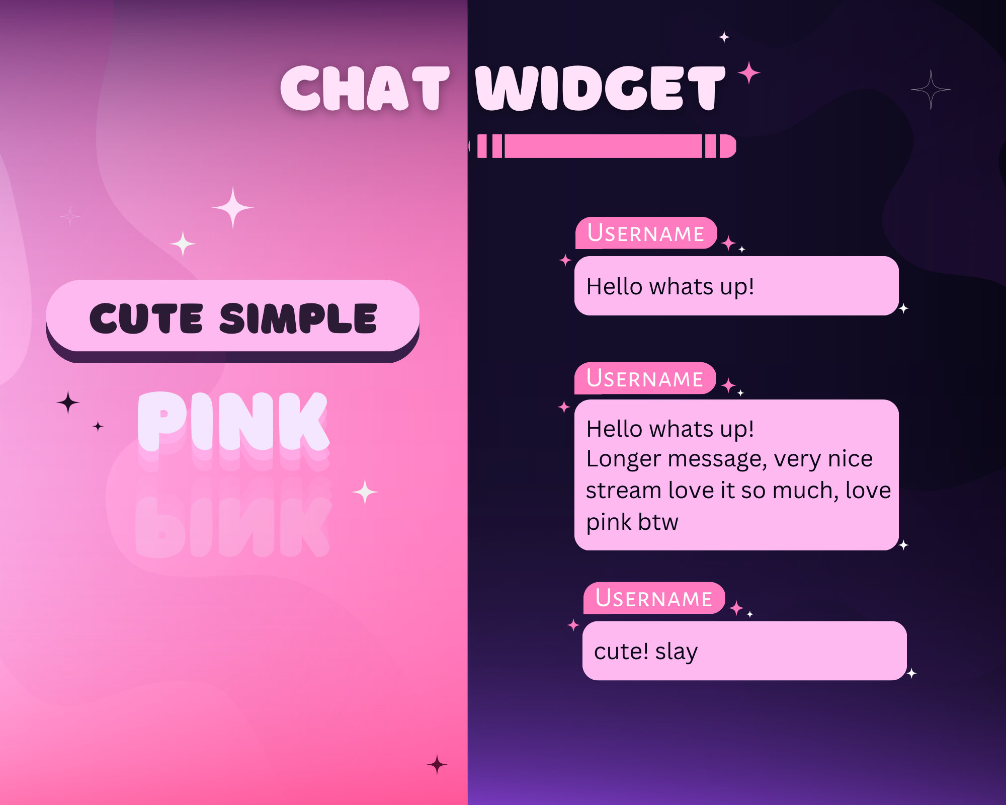 Cute Pink Chat Widget for Twitch, Simple, Bubble Messages, Star
