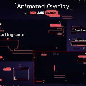 Animated Red Twitch Overlay package, dark red aesthetic, twitch red pack, streamer graphics, alerts, twitch panels, red and black
