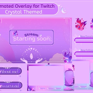 Animated Purple crystal Overlay Twitch package, twitch alerts, panels, dreamy pink cloud overlay, pastel overlay, twitch overlay cozy