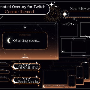 Animated Cosmic Twitch overlay package, panels, twitch alert, streaming bundle, twitch stars overlay, starry night, dark overlay, celestial