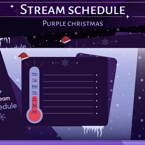 Purple Christmas Stream Schedule Template for twitch, youtube, cute aesthetic, twitch winter snowflakes, vtuber