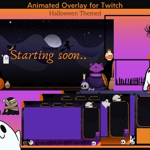 Animated halloween overlay twitch package, spooky season overlay, cute twitch overlay bundle