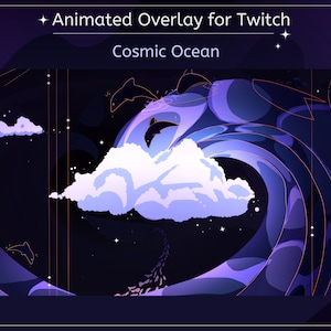 Cosmic Ocean Twitch overlay Package, animated twitch pack, waves, blue overlay, cozy celestial, vtuber background