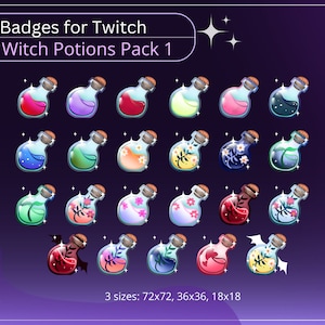 Witch potion Sub Bit Badge for Twitch streamers, Mega bundle, 23 badges, kawaii, Twitch potion, alchemy potion, aesthetic, bundle, pack