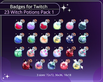 Witch potion Sub Bit Badge for Twitch streamers, Mega bundle, 23 badges, kawaii, Twitch potion, alchemy potion, aesthetic, bundle, pack