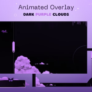 Pack de scènes Vtuber animées minimales pour Twitch, nuages violets cosmiques foncés, pngtuber, superposition twitch, paquet superposé