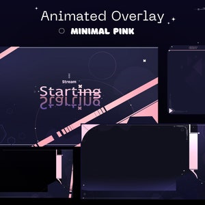 Animated minimal pink overlay package for Twitch, stream pack, just chatting vtuber scene, blue overlay, starry