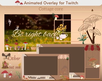 Paquete de superposiciones animadas de Twitch de estilo cottagecore (descarga digital)