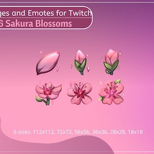 Cute Cherry Sakura Blossom Emotes and badges for Twitch, Discord, Youtube, Kawaii, aesthetic, Pink Flowers, Sub badges, Subscriber