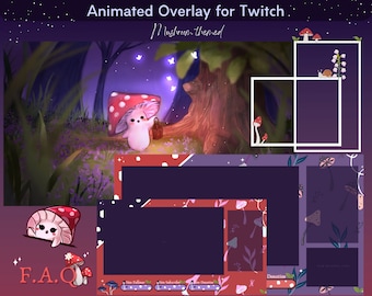 Cute Animated Mushroom overlay bundle for Twitch streamers, animated overlay twitch, magical kawaii overlay, mushroom badge