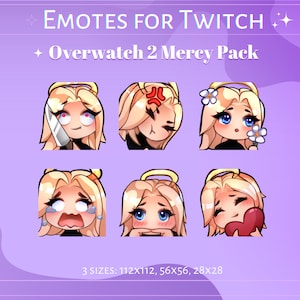Cute Overwatch 2 Mercy Emotes for Twitch, youtube, discord, chibi, emotes pack