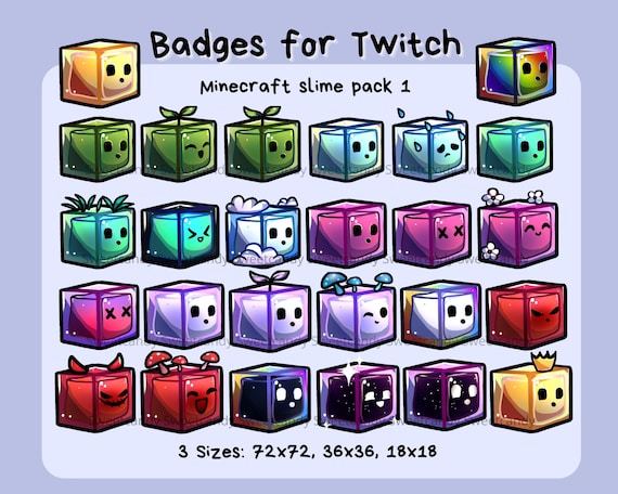 26 Cute big pack of minecraft slime badges for Twitch, discord and ,  super kawaii badges, colorful simple badges, huge bundle