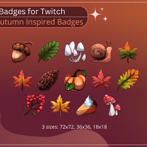 14 badges d’automne mignons pour twitch, badges d’automne, discord, youtube, badges mignons simples, sous-badges, badges bit