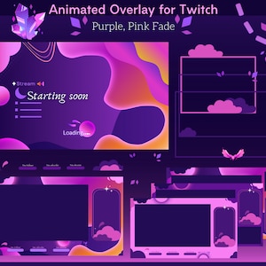 Cozy Animated purple overlay Twitch package, twitch overlay cute pink, overlay simple, twitch overlay bundle
