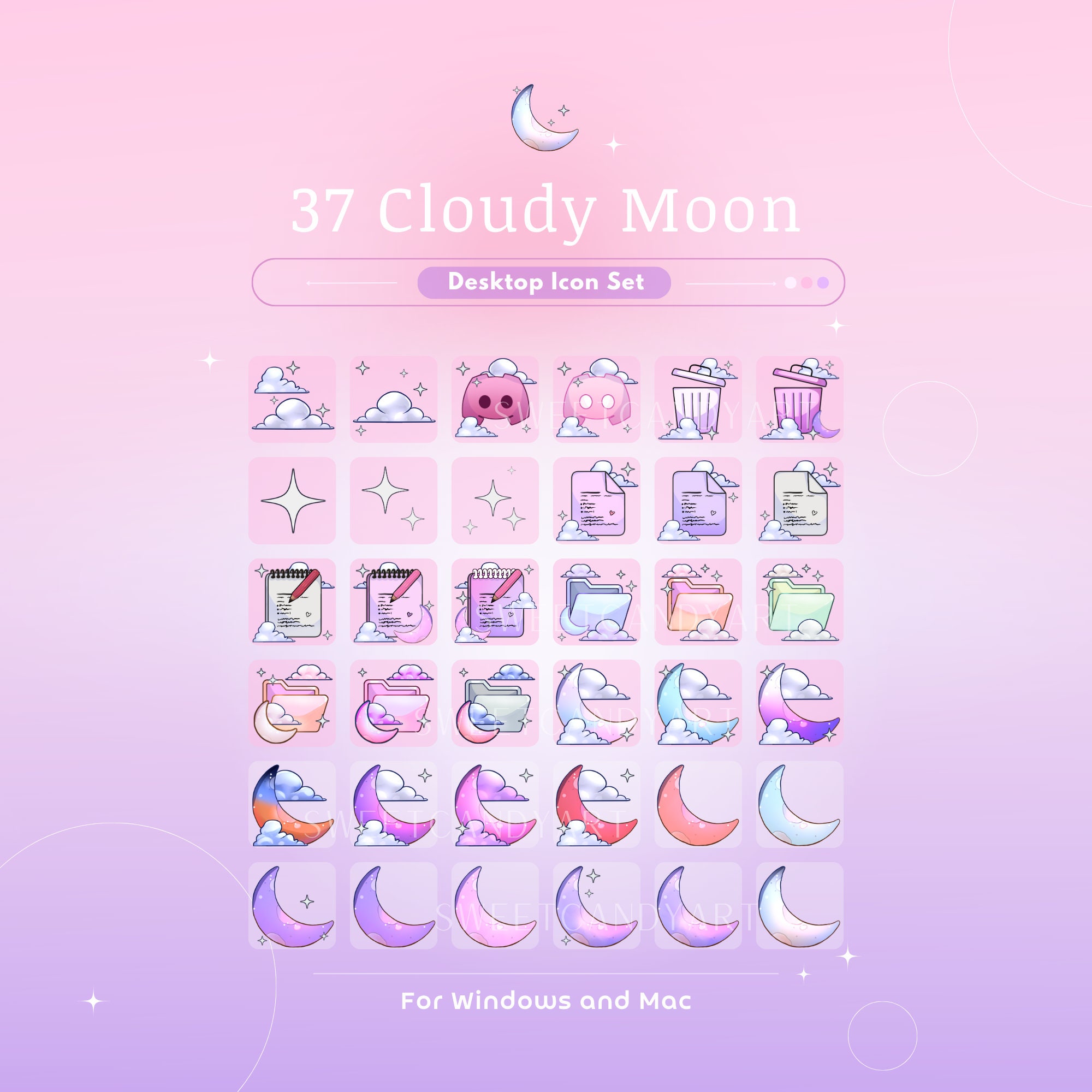 Cloudy Moon Computer Icon Set, Aesthetic Icons for Mac, Cute Desktop Icons  for Windows, Folder Icons Pink Icons Desktop Folders Pc Icons - Etsy, image size:2000x2000