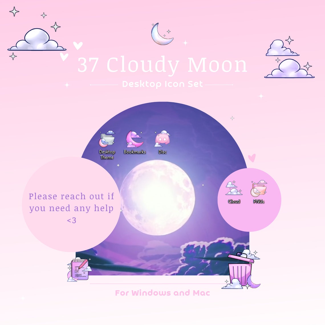Moon Icon Computer Cloudy Moon Computer Icon Set, Aesthetic Icons for Mac, Cute Desktop ...