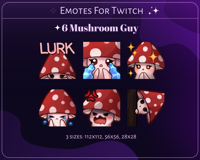 6 Cute Mushroom Emotes for Twitch, Discord, Emote Pack, Emote Bundle