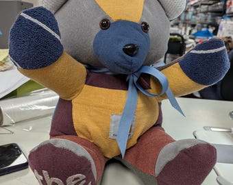 Custom Patchwork Memory Bear, 10" Keepsake Teddy, Clothing Memorial Keepsake