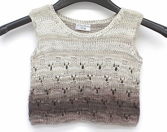 Baby Strick Top Gr. 68-74 (6-11 Monate) silber grau ärmellos Shirt Pulli Westover Lochmuster Farbverlauf Viskose Baumwolle Frühjahr Sommer