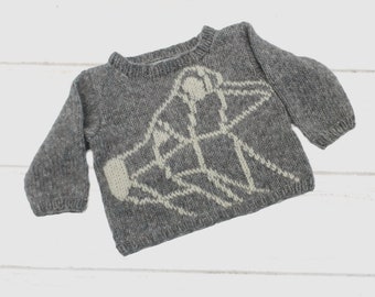 Baby sweater size 56-62 bear motif, hand-knitted, alpaca, virgin wool, knitted shirt