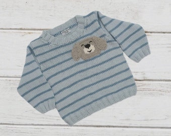 Baby sweater size 74-80, cotton, hand-knitted striped shirt, top