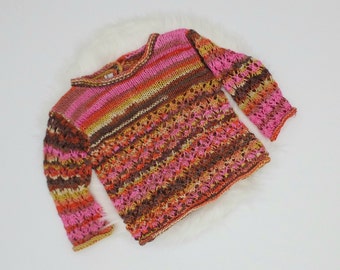 Girls sweater size 68-74, viscose, retro look, handmade striped shirt